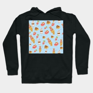 Kawaii Desserts on Light Blue Hoodie